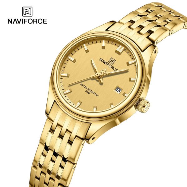 NaviForce NF8039 Simple Business Fashion Quartz Date Display Stainless Steel Watch For Women - Golden