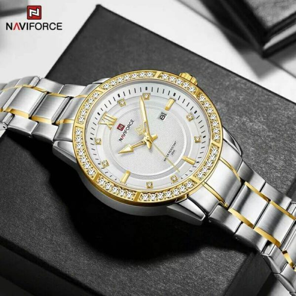 NAVIFORCE NF9187 Diamond Surrounded Date Function Stainless Steel Quartz Watches For Men - Golden/Silver - Image 2