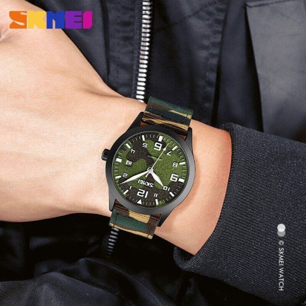 SKMEI 9246 Men's Automatic Mechanical Hollow Dial Luminous Nylon Strap Date Display Watch - Camouflage Green - Image 6