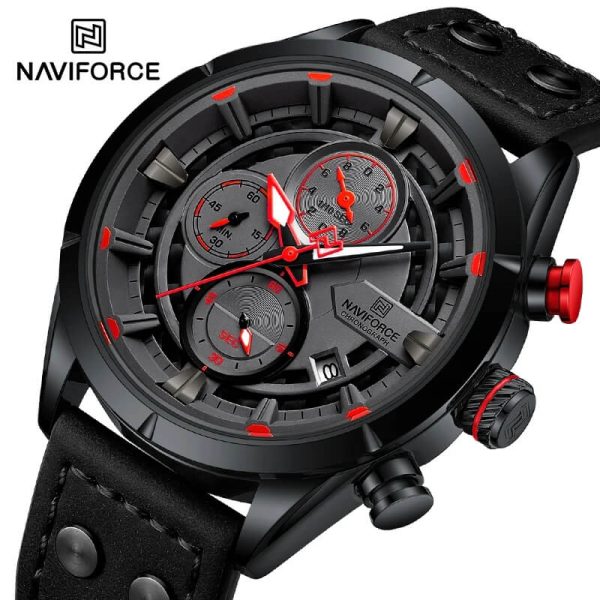 NaviForce NF8045 Men's Chronograph Date Dispaly Leather Strap Luminious Casual Watch - Red/Black