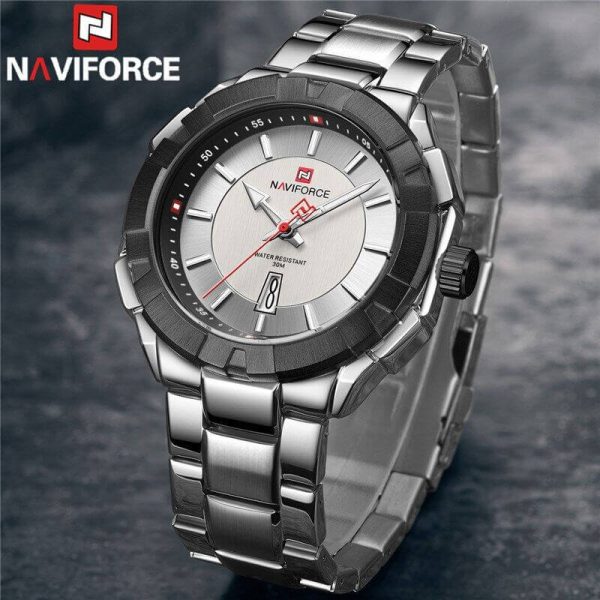 NaviForce NF9176 Luminous Stainless Steel Leisure Design Calendar Quartz Watch For Men  - Silver - Image 2