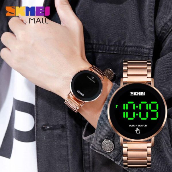 SKMEI 1550 LED Light Touch Screen Digital Stainless Steel Wristwatch For Men - RoseGold - Image 2