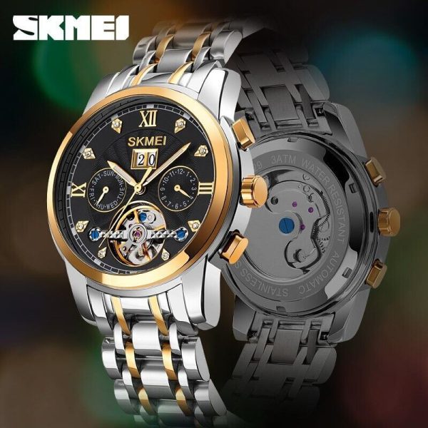 Skmei M029 Men's Mechanical Creative Dial Automatic Day Date Display Luminous Stainless Steel Watch - Silver/Black - Image 4