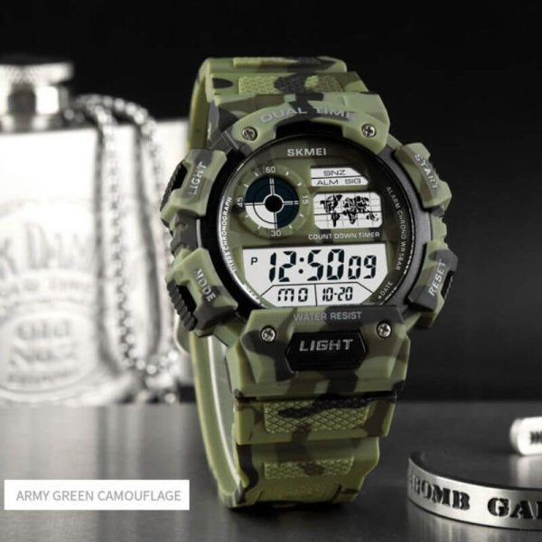 SKMEI 1723 Men's Multifunction Sports Digital Countdown Chronograph Waterproof Watch - Camouflage/Green - Image 3