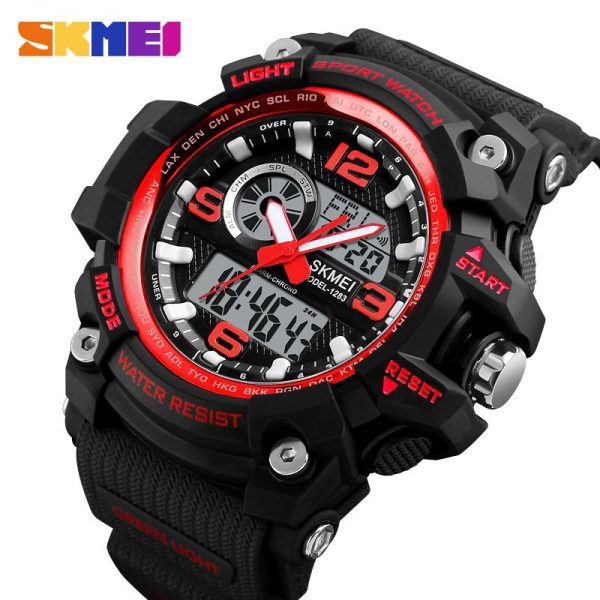 SKMEI 1283 Men Sports Fashion Dual Display  Chronograph Waterproof Digital Wristwatch - Black/Red