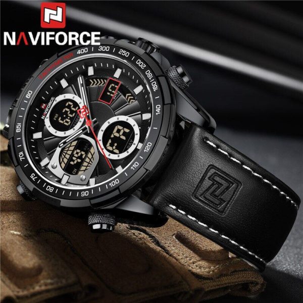 NAVIFORCE NF9197 Men's Business Day Date Function Analog Digital  Leather Strap  Wristwatch - Black - Image 3