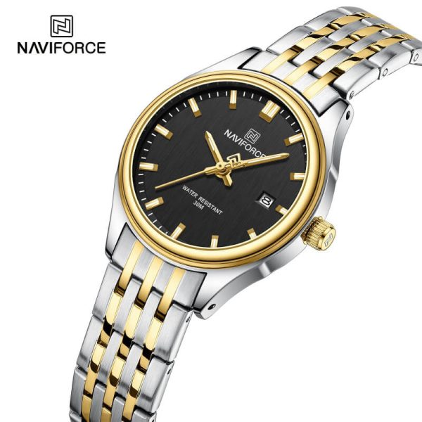 NaviForce NF8039 Simple Business Fashion Quartz Date Display Stainless Steel Watch For Women - Black/Golden