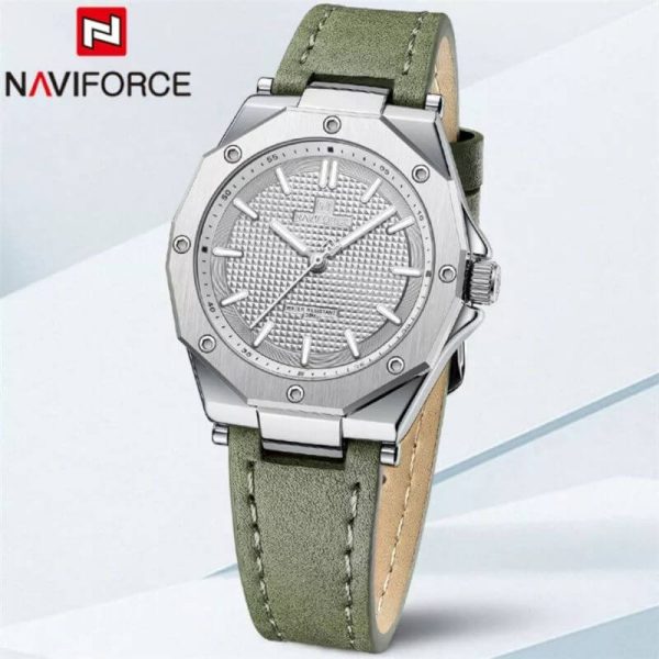 NaviForce NF5026 Elegant Casual Polygonal Bezel Luminous Leather Strap Quartz Wristwatch For Women - Light Green - Image 2