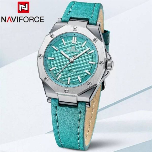 NaviForce NF5026 Elegant Casual Polygonal Bezel Luminous Leather Strap Quartz Wristwatch For Women - Cyan - Image 3