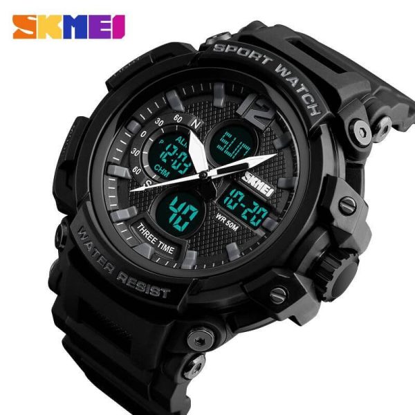 SKMEI 1343 Fashion Outdoor Sports Dual Display Military Waterproof Digital Watch For Men - Black