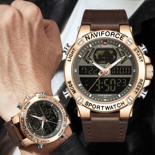 NaviForce NF9164 Dual Time Quartz Sports Watch for Men - Brown - Image 2