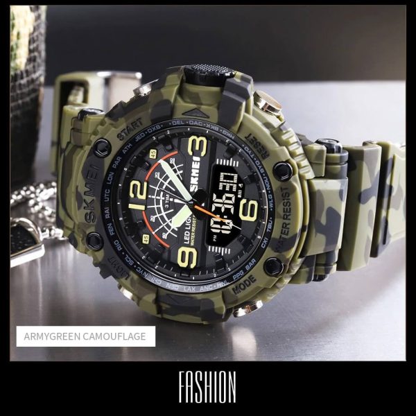 SKMEI 1617 Military 3 Time Big Dial Fashion Sport Digital  Analog Wristwatch For Men - Camouflage/Green - Image 2