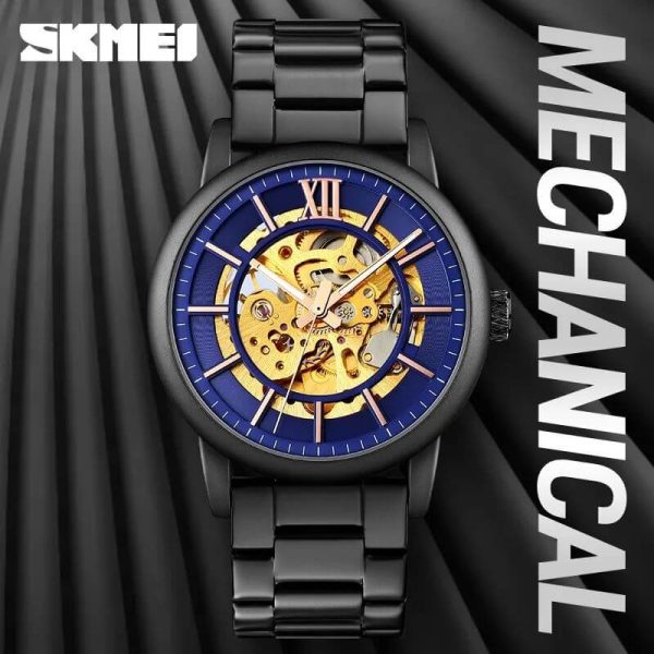 SKMEI 9242 Automatic Mechanical Stainless Steel Band Roman Numeral Index Design Automatic Watch For Men - Blue/Black - Image 2