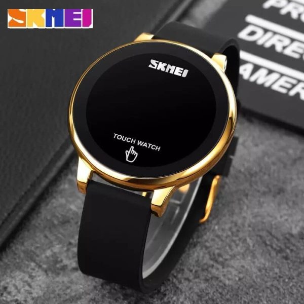 SKMEI 1842 Men's Digital Touch Screen LED Display Multifunction Silicon Strap Watch - Golden - Image 2