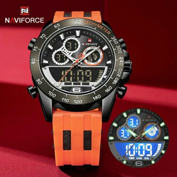 NAVIFORCE NF9188T Dual Screen Display Digital Analog Silicone Strap Watch For Men -Black/Orange - Image 3