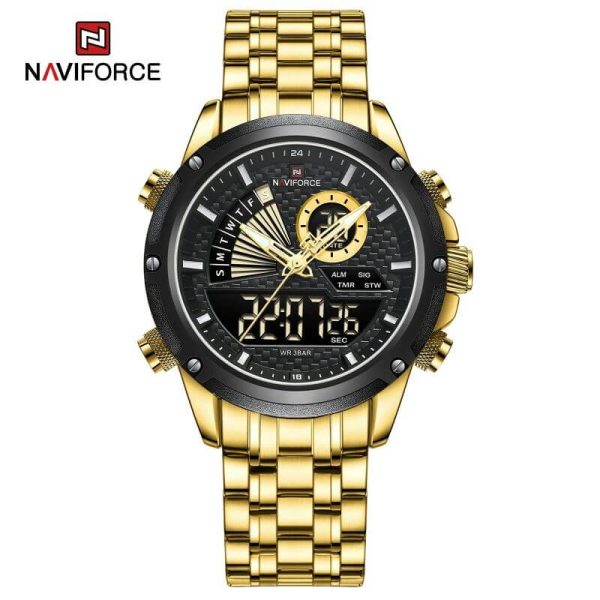 NaviForce NF9205 Luxury Dual Display Luminous Stainless Steel Watch For Men - Black/Golden - Image 2