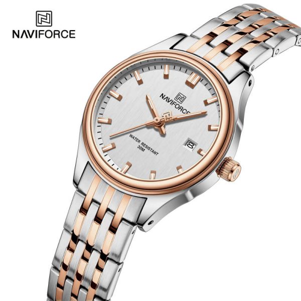 NaviForce NF8039 Simple Business Fashion Quartz Date Display Stainless Steel Watch For Women - White/Rosegold