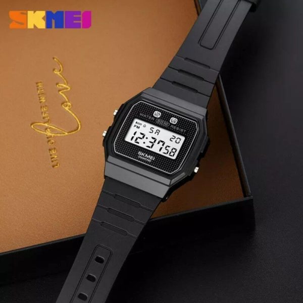 Skmei 1952 Vintage Digital Movement Day Date Display Rectangle Shape Watch For Men - Black - Image 2