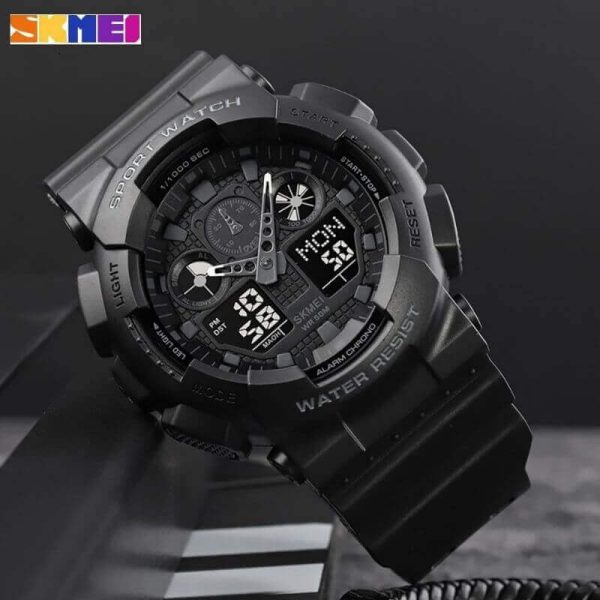 SKMEI 1832 Analog Digital Dual Display  Sport Chronograph LED Light Display Watch For Men - Black - Image 2