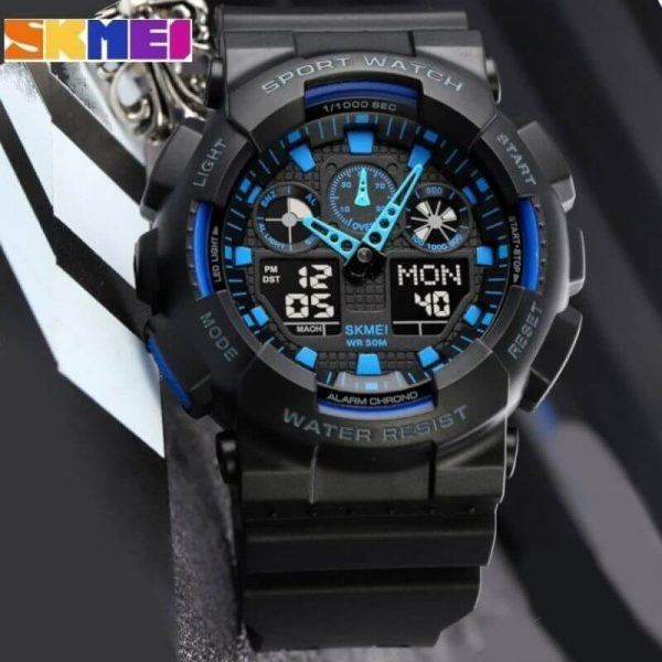 SKMEI 1832 Analog Digital Dual Display  Sport Chronograph LED Light Display Watch For Men - Blue/Black - Image 3