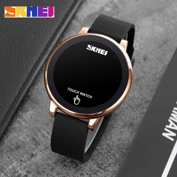 SKMEI 1842 Men's Digital Touch Screen LED Display Multifunction Silicon Strap Watch - RoseGold - Image 3