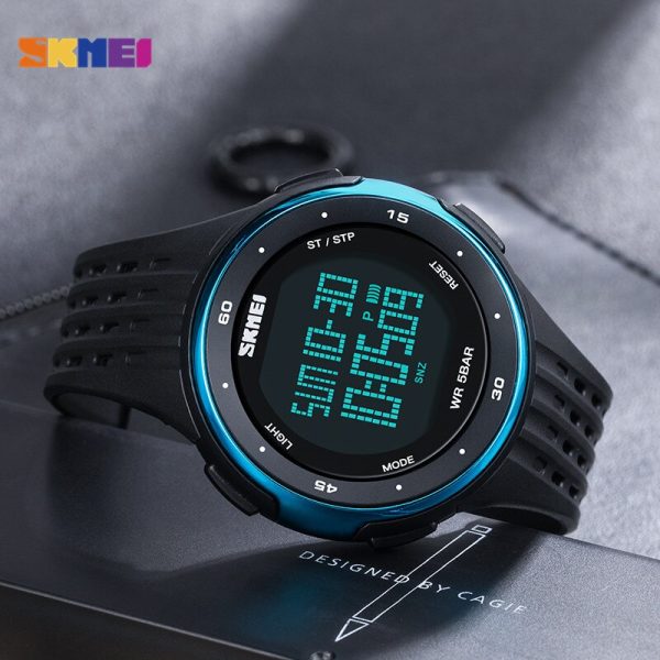 SKMEI 1219 Digital EL Light Complete Calendar Multifunction Alarm Sport Wristwatch For Men - Blue/Black - Image 3