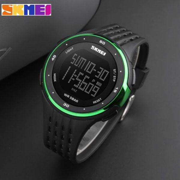 SKMEI 1219 Digital EL Light Complete Calendar Multifunction Alarm Sport Wristwatch For Men - Green/Black - Image 2