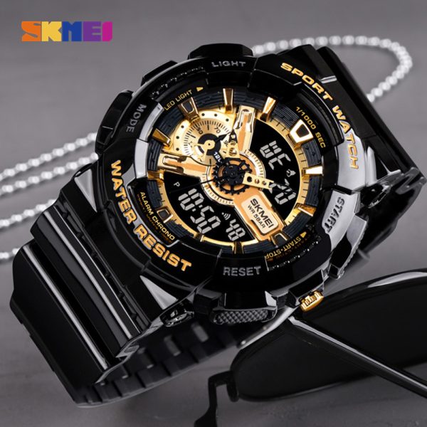 SKMEI 1688 Sports Fashion Chronograph Dual Display Alarm EL Light Watch For Men - RoseGold/Black - Image 3