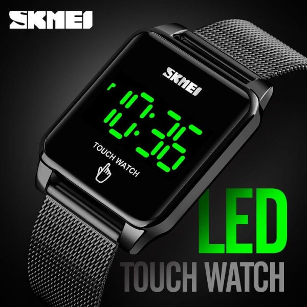 SKMEI 1532 Square Touch Screen LED Display Stainless Steel Mesh Casual Watch For Men - Black - Image 2