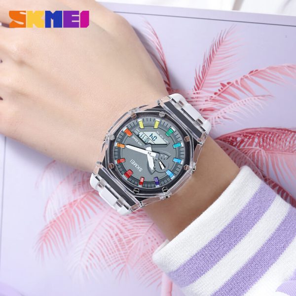 SKMEI 2100 Digital Watch Colorful LED Display Shock Resistant Outdoor Watch For Men - Grey/White - Image 2