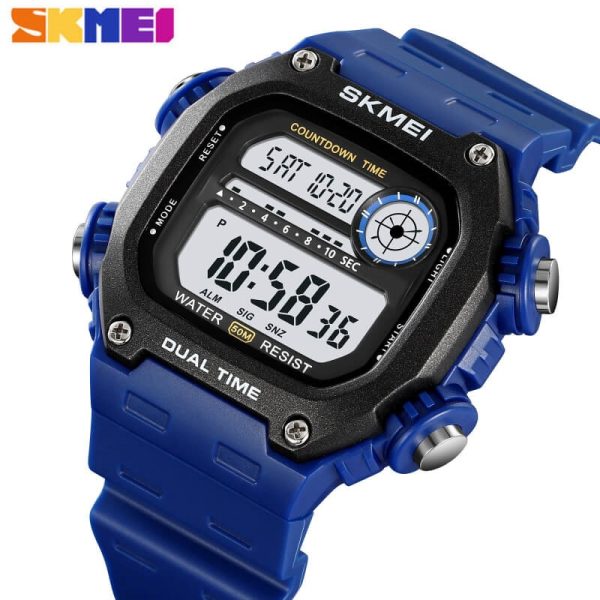 SKMEI 2126 Men's Sports Silicone Strap Alarm Hourly Chime Chronograph Countdown Watch - Blue