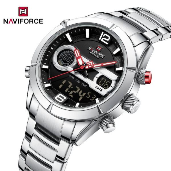 NaviForce NF9232 Men's Multifunction Chronograph Day Date Display Stainless Steel Watch - Black/Silver