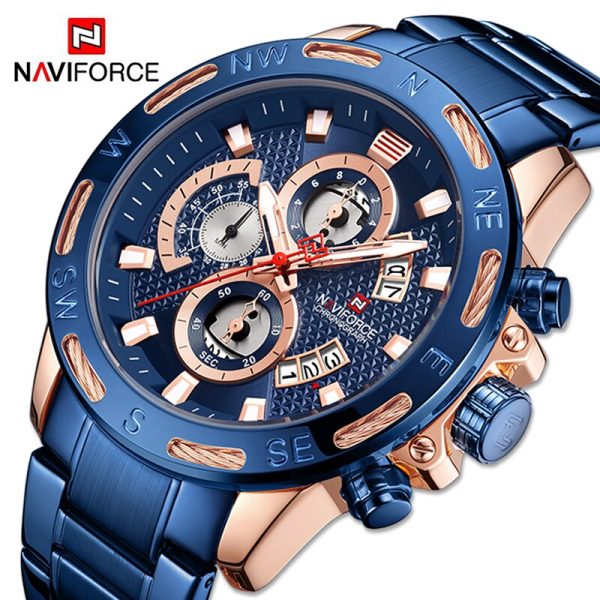 NaviForce NF9165 Luxury Stainless Steel Chronograph Watch for Men – Blue