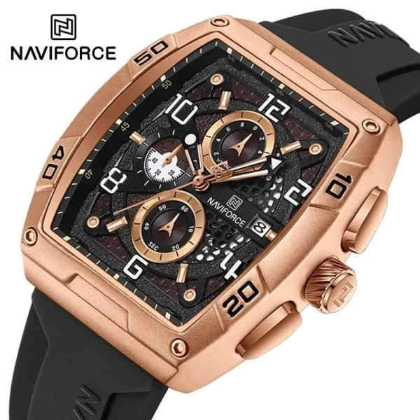 NaviForce NF8052 Fashion Barrel Shape Hollow Design Dial Multifunction Watch For Men - Rosegold/Black