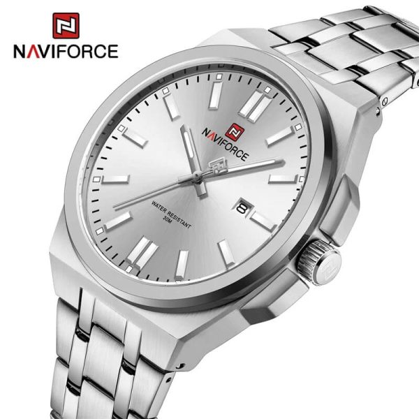 NaviForce NF9226 Men's Business Simple Date Display Distinct Edge Stainless Steel Watch - Silver