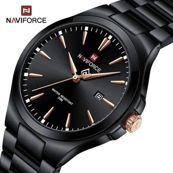 NaviForce NF9214 Men's Elegant Simple Stainless Steel Analog Date Dispaly Watch - Black