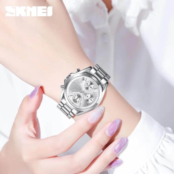 SKMEI 1897 Elegant Fashion Chronograph Countdown Stainless Steel Watch For Female - Silver - Image 2