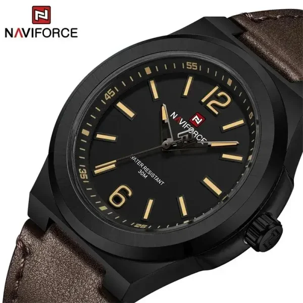 NaviForce NF9233 Men's Casually Classic Leather Strap Watch - Dark Brown