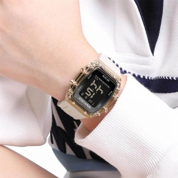 NaviForce NF7102 Women's Barrel Shape Digital Multifunction Silicon Strap Watch - Beige - Image 2