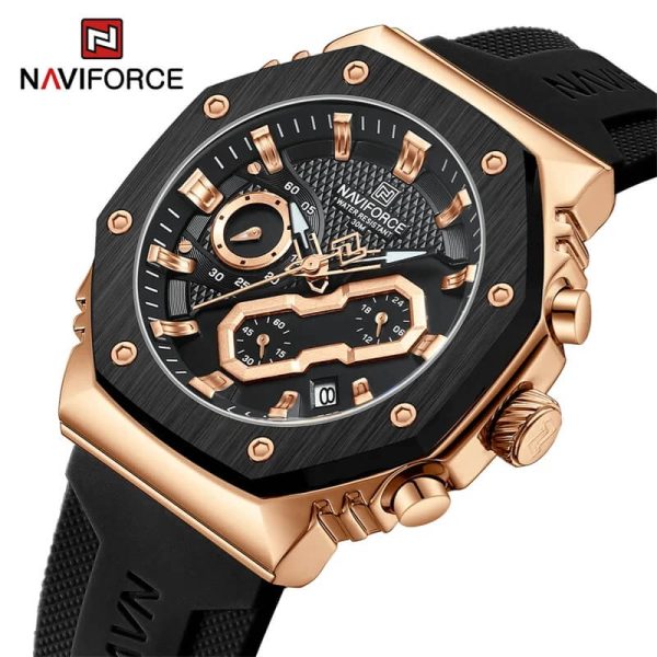 NaviForce NF8035 Men's Fashion Chronograph Date Display Silicone Strap Watch - Rosegold/Black