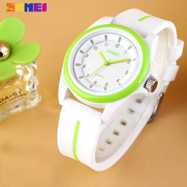 SKMEI 1578 Simple Numeric Round Dial Analog Silicone Strap Unisex Watch - White/Green - Image 2