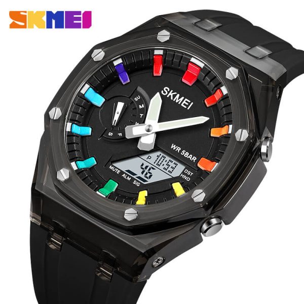 SKMEI 2100 Digital Watch Colorful LED Display Shock Resistant Outdoor Watch For Men - Black