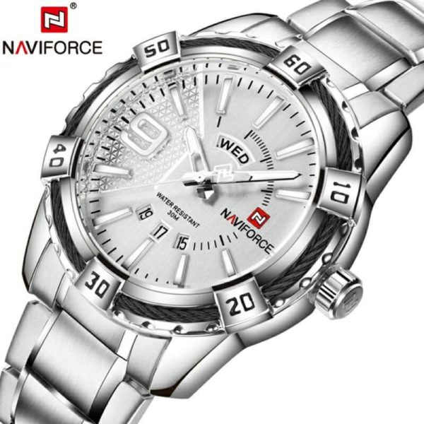 NaviForce NF9117 Day Date Function Luxury Stainless Steel Watch - Silver