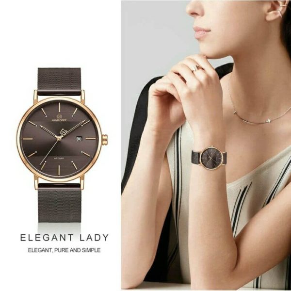 NAVIFORCE NF3008 Date Function Stylish Elegant Casual Quartz Watch For Women - Coffee - Image 2