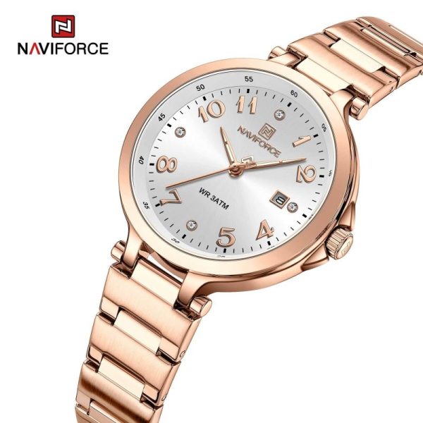 NaviForce NF5033 Women's Minimal Elegant Design Date Display Stainless Steel Watch - Silver/Rosegold