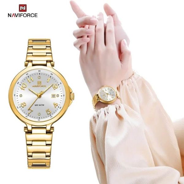 NaviForce NF5033 Women's Minimal Elegant Design Date Display Stainless Steel Watch - Silver/Golden - Image 2