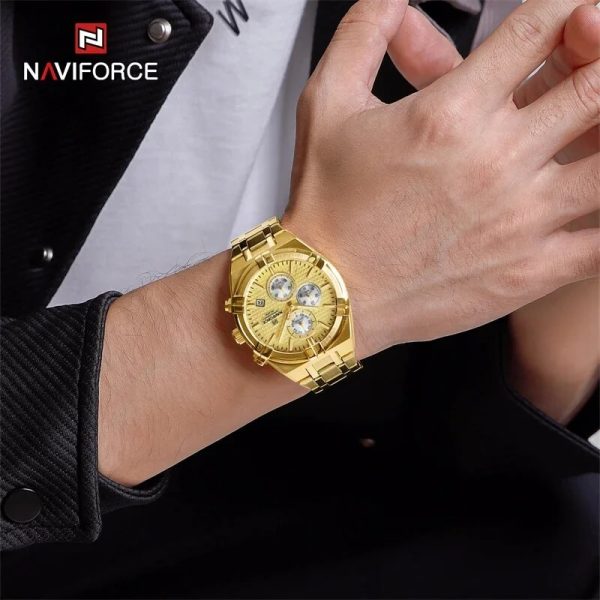 NaviForce NF8042 Men's Business Innovative Bezel Chronograph Date Display Stainless Steel Watch - Golden - Image 2