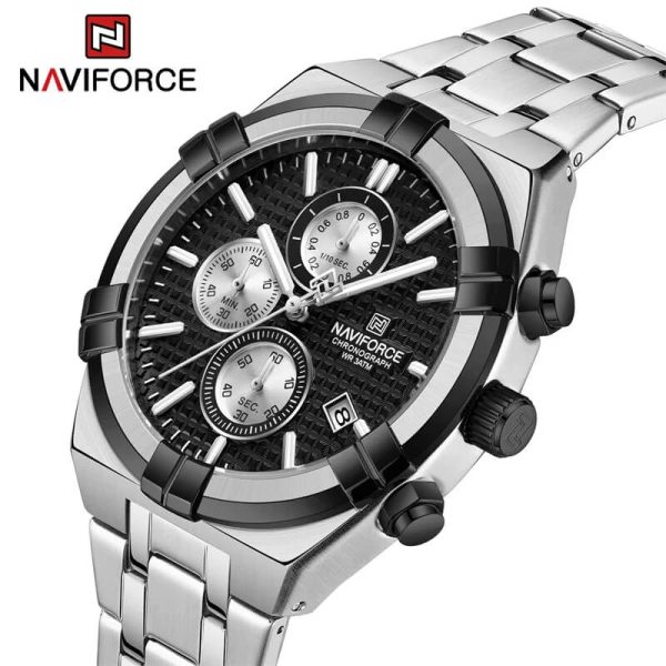 NaviForce NF8042 Men's Business Innovative Bezel Chronograph Date Display Stainless Steel Watch - Black/Silver