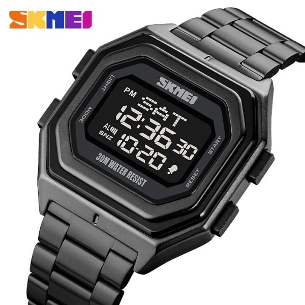 SKMEI 1875 Men's Outdoor Electronic Multifunction Rectangle Digital Stainless Steel Watch - Black