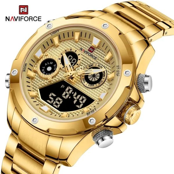 NaviForce NF9217 Men's Dynamic Dual Display Multifunction Stainless Steel Watch - Golden